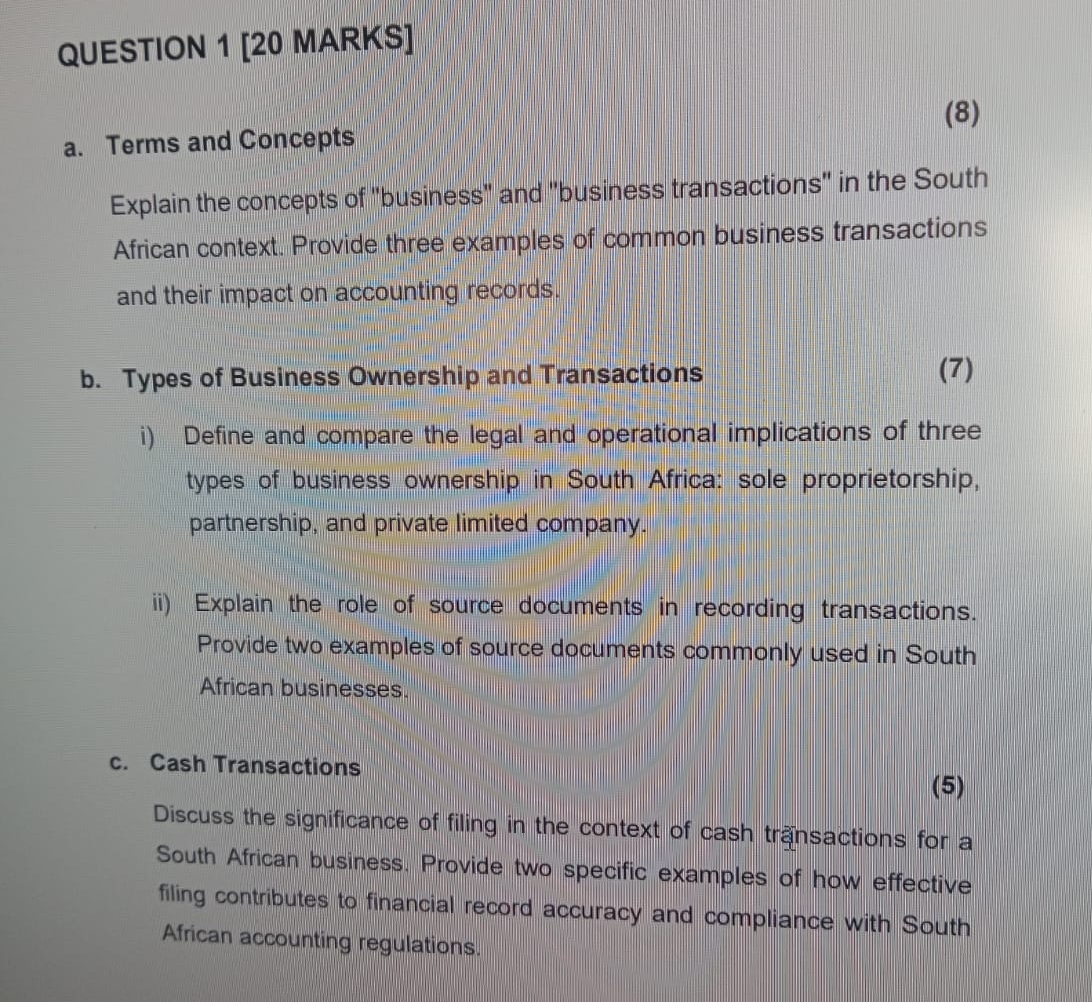  QUESTION 1[20 MARKS] a. Terms and Concepts Explain the concepts of