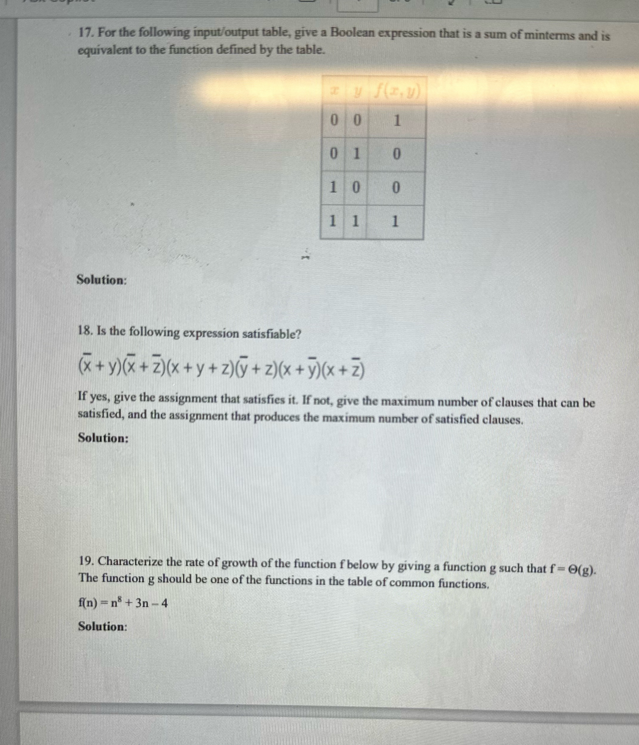I need help with question 17, 18 and 19 please 17. For