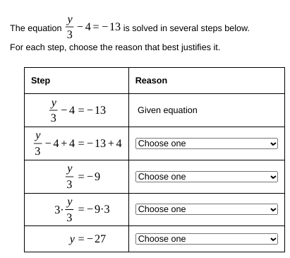 solve each one The equation - -4= -13 is solved in several