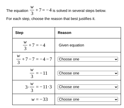 below. For each step, choose the reason that best justifies it. Step