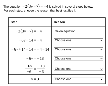 one 7y+ 42 -42 = 28-42 Choose one 7y = -14 Choose