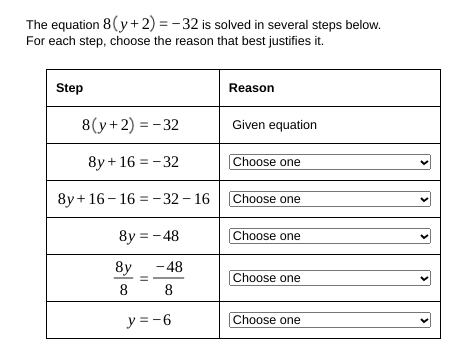 3(4v-2) = -30 Given equation 12v-6 = -30 Choose one 12v-6+6 =