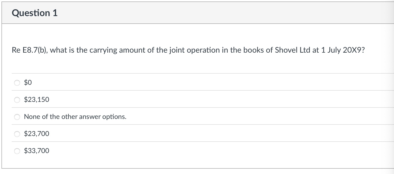  Question 1 ReE8.7(b), what is the carrying amount of the joint
