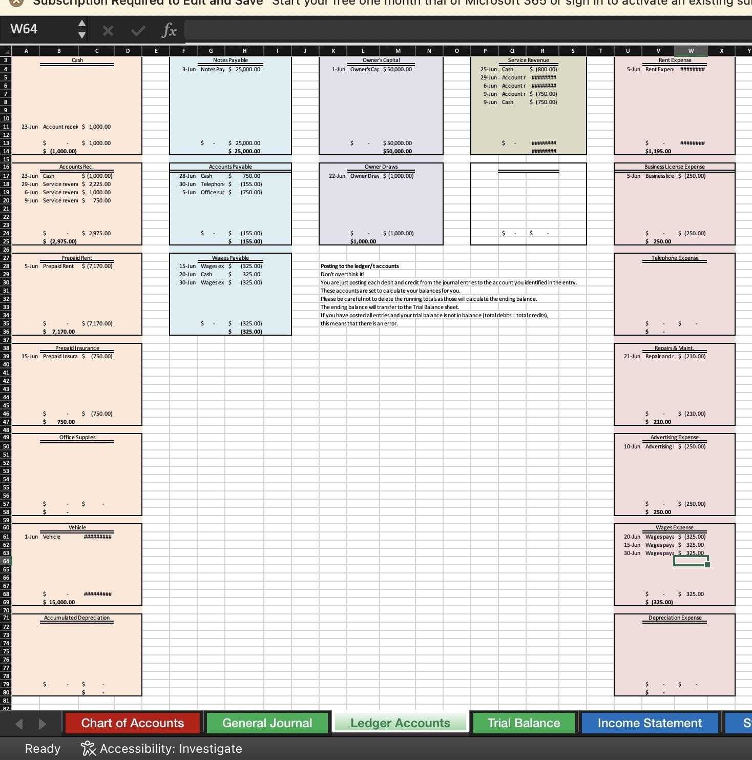  Using the provided template, submit your company accounting workbook with the