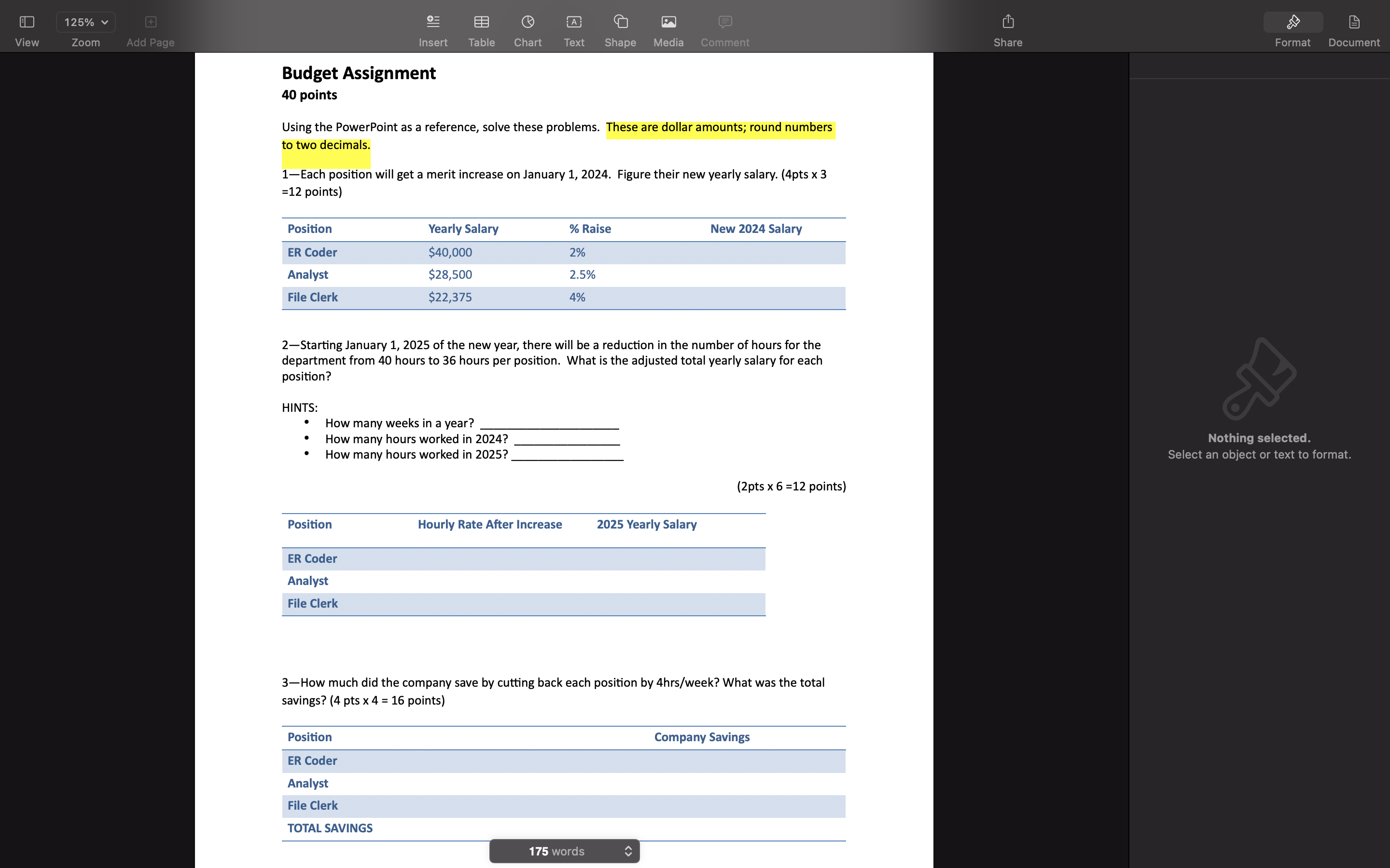 125% v Zoom =5] Q Insert Table Chart Budget Assignment 40