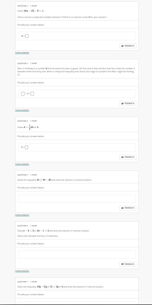  QUESTION 2 . 1 POINT Solve: |8r - 10| - 9