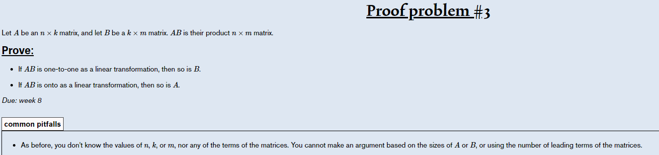 Proof problem #.3 Let A be an n x k matrix,