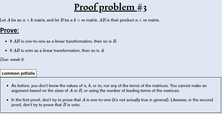 Proof problem #3 Let A be an n x k matrixr