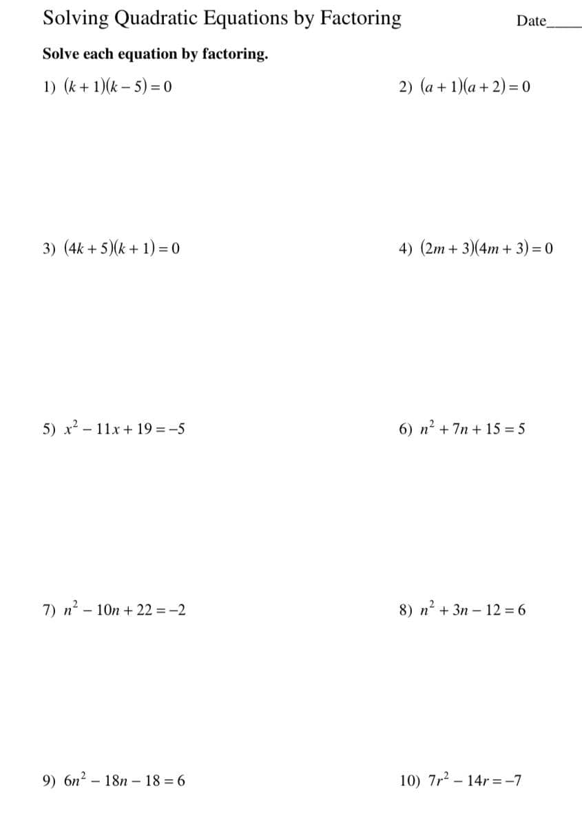 + 2) 9) (6p + 8)(5p -8) 10) (3m - 1)(8m +