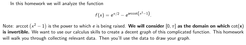  In this homework we will analyze the function f (x) =