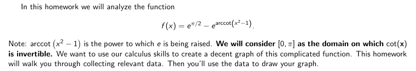 In this homework we will analyze the function f (x) =