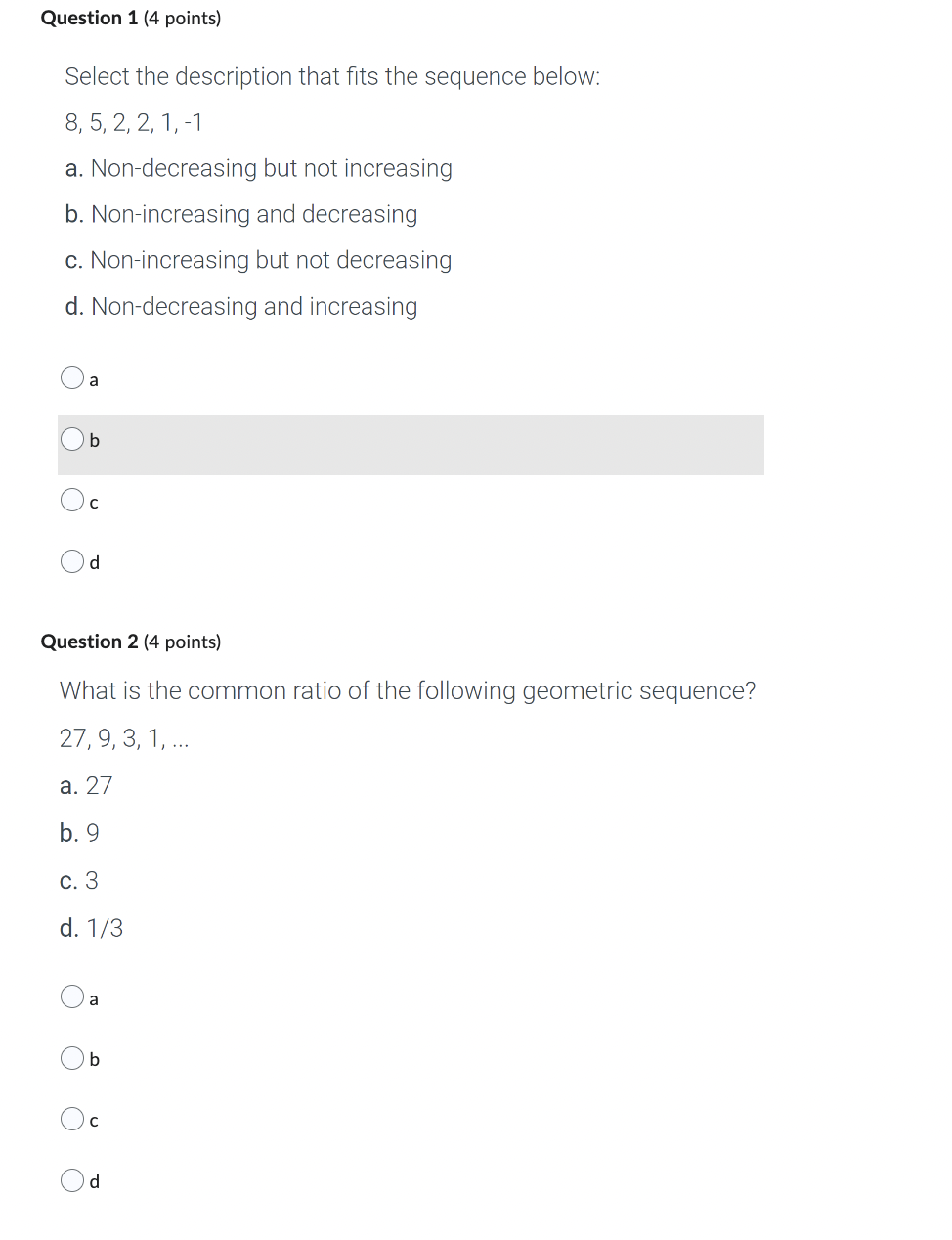Distreet math help Question 1 (4 points} Select the description that ts