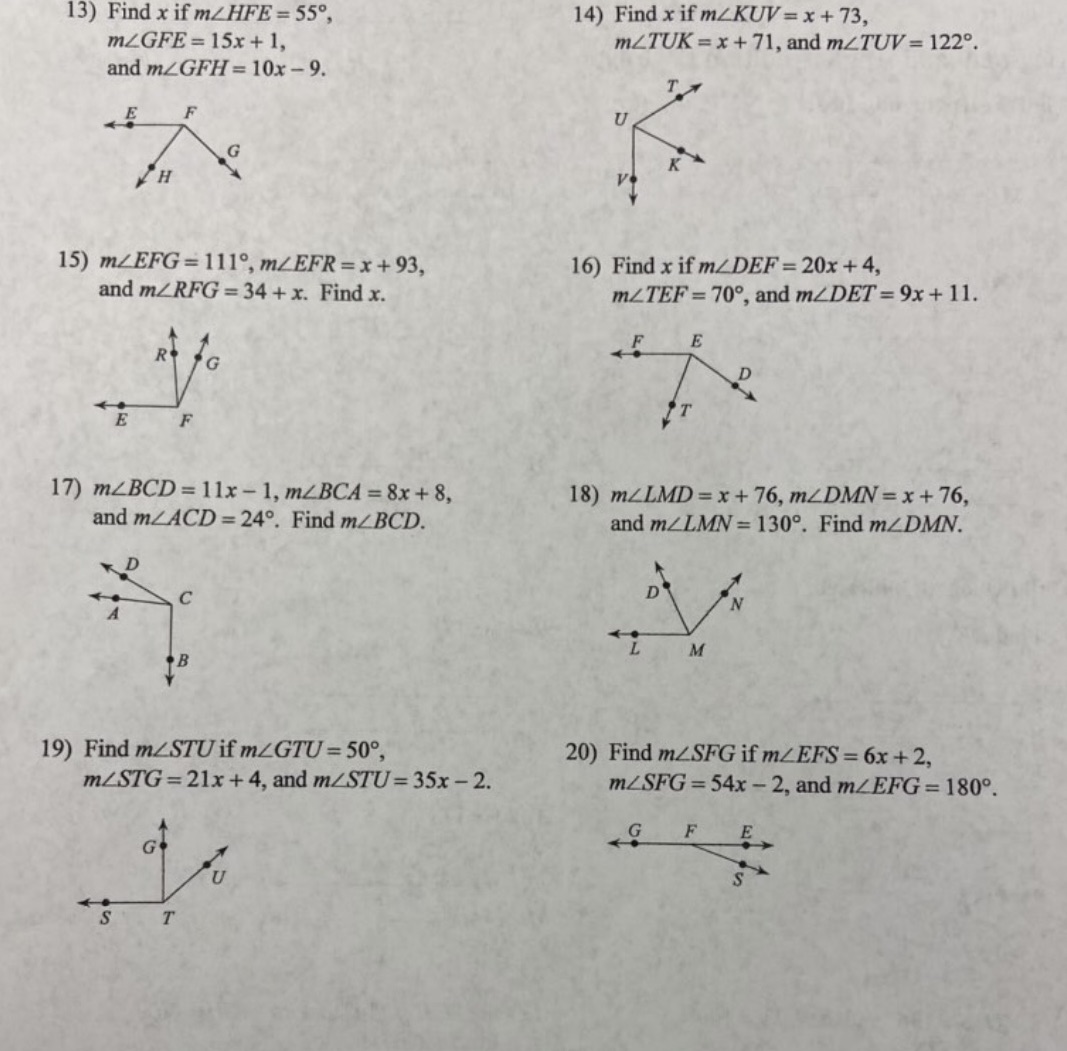 Segment and Angle Addition PostulateFind the length indicated. 13) Find x if