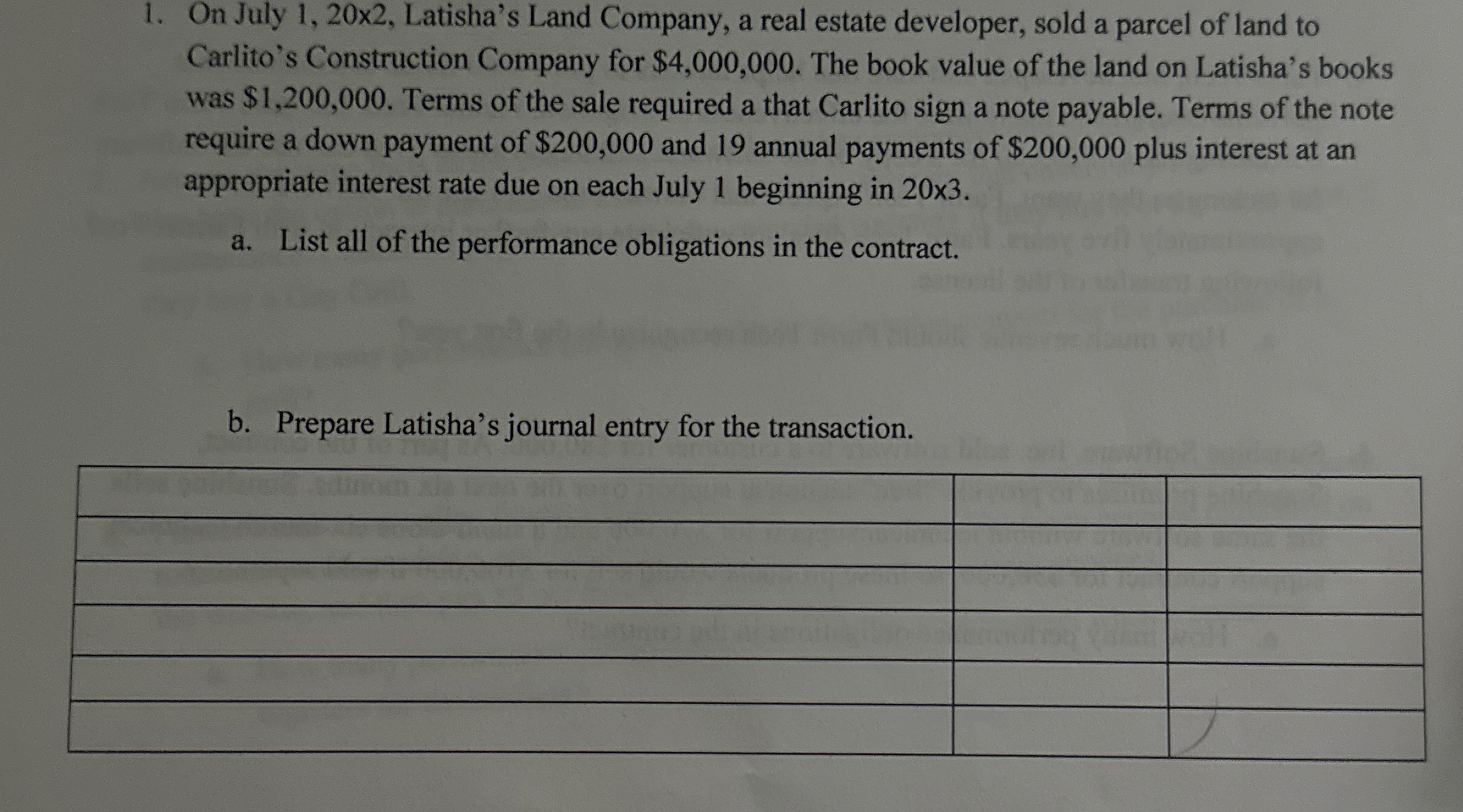  On July 1,20x2, Latisha's Land Company, a real estate developer, sold