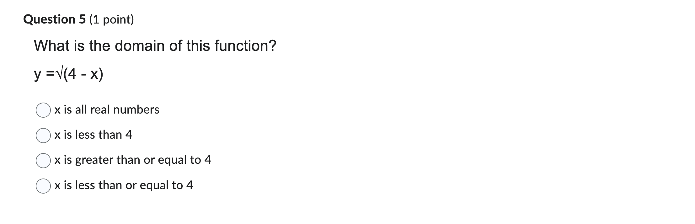 is the domain of this function? y =\\/(4 - x) O x