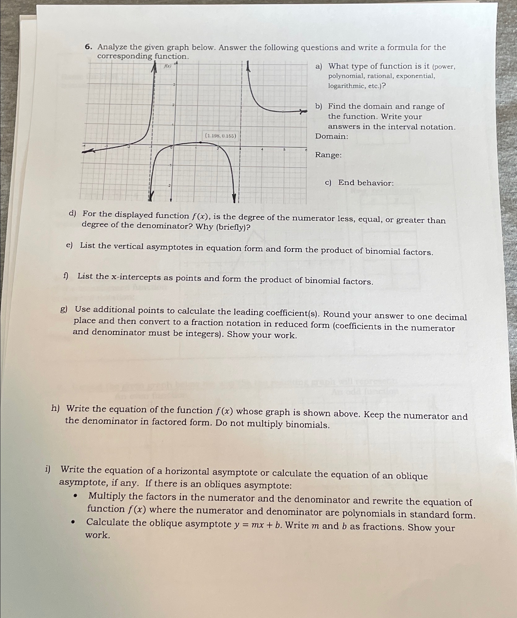 i type of function it is (power, polynomial, rational, exponential, logarithmic, etc.).