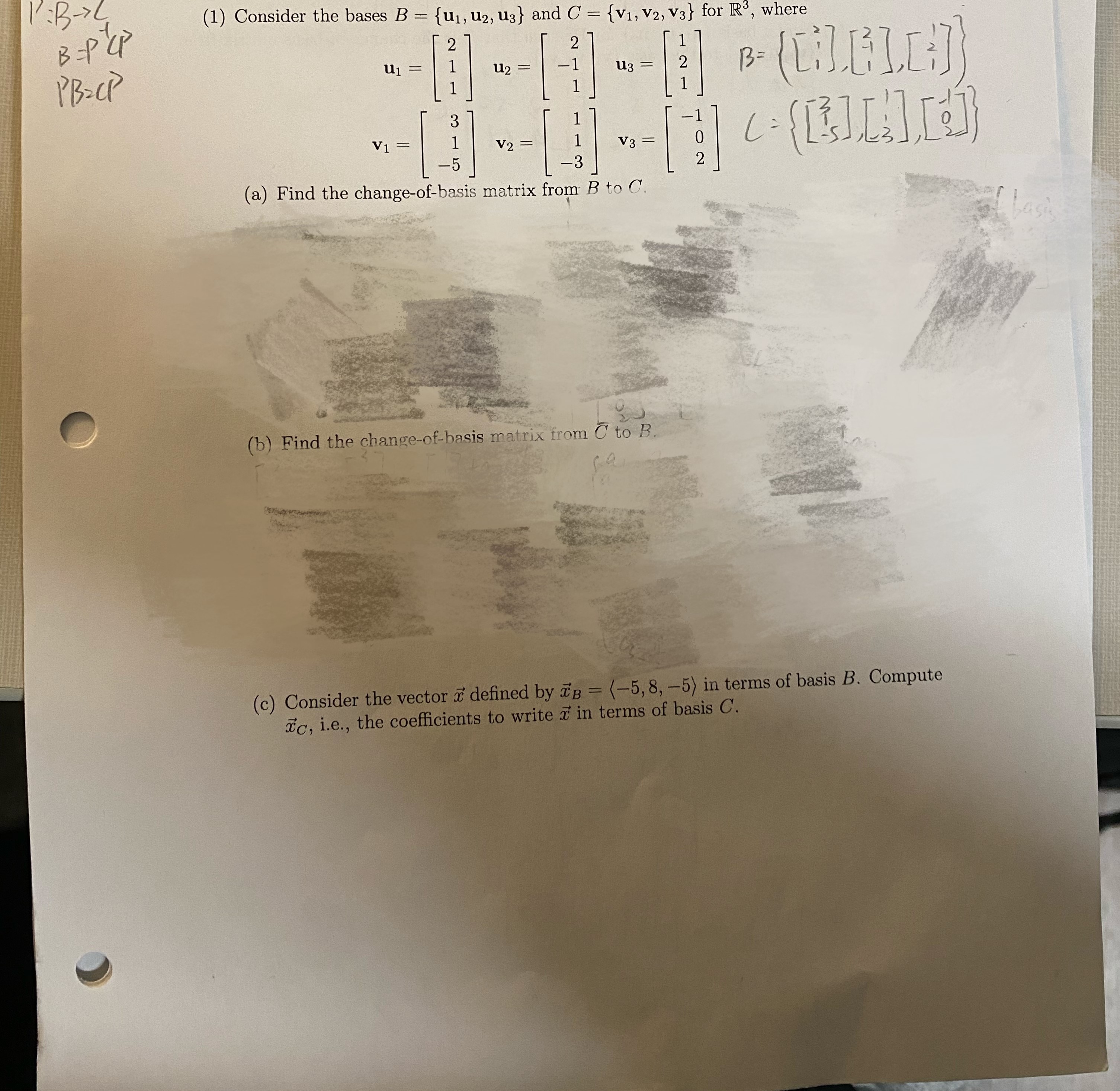 1:B-76 (1) Consider the bases B = {u1, u2, u3} and