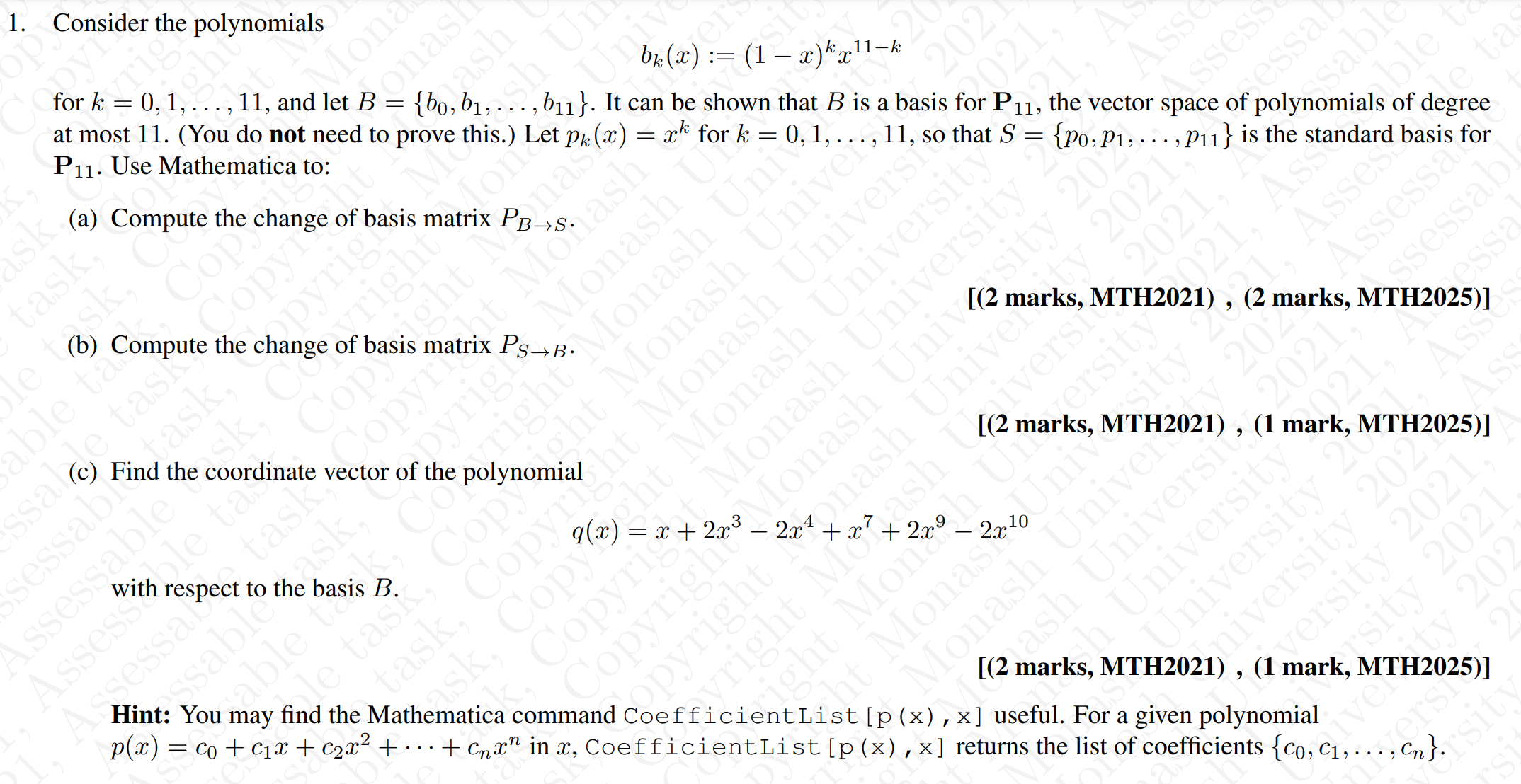  1. Consider the polynomials ta ask P11. Use Mathematica to: ona