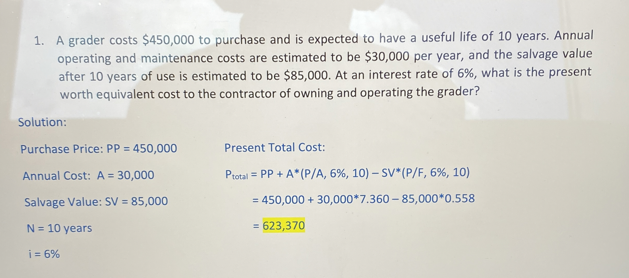  CM 2113 Fall 2024 A grader costs $450,000 to purchase and