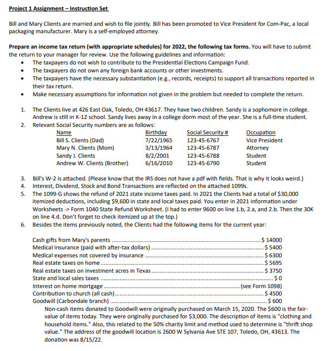  Project 1 Assignment - Instruction Set Bill and Mary Clients are