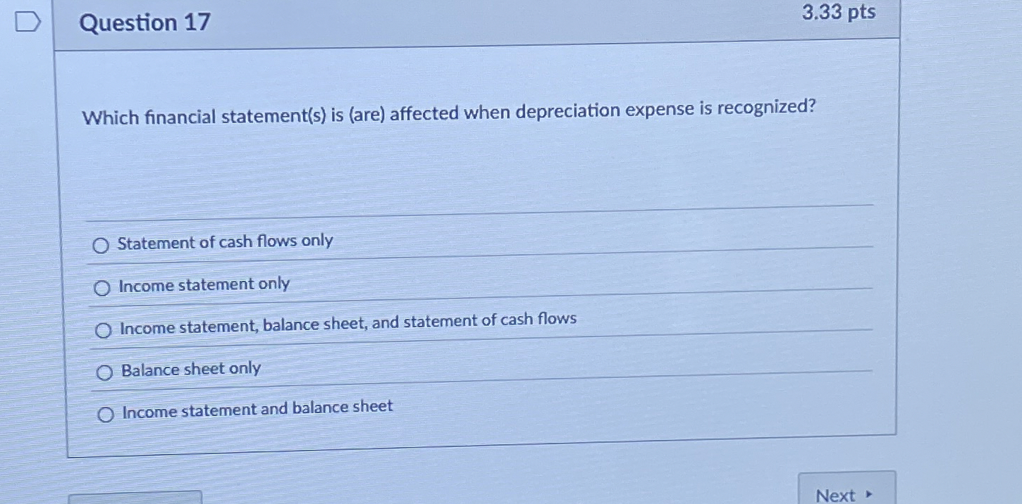  Question 17 Which financial statement(s) is (are) affected when depreciation expense