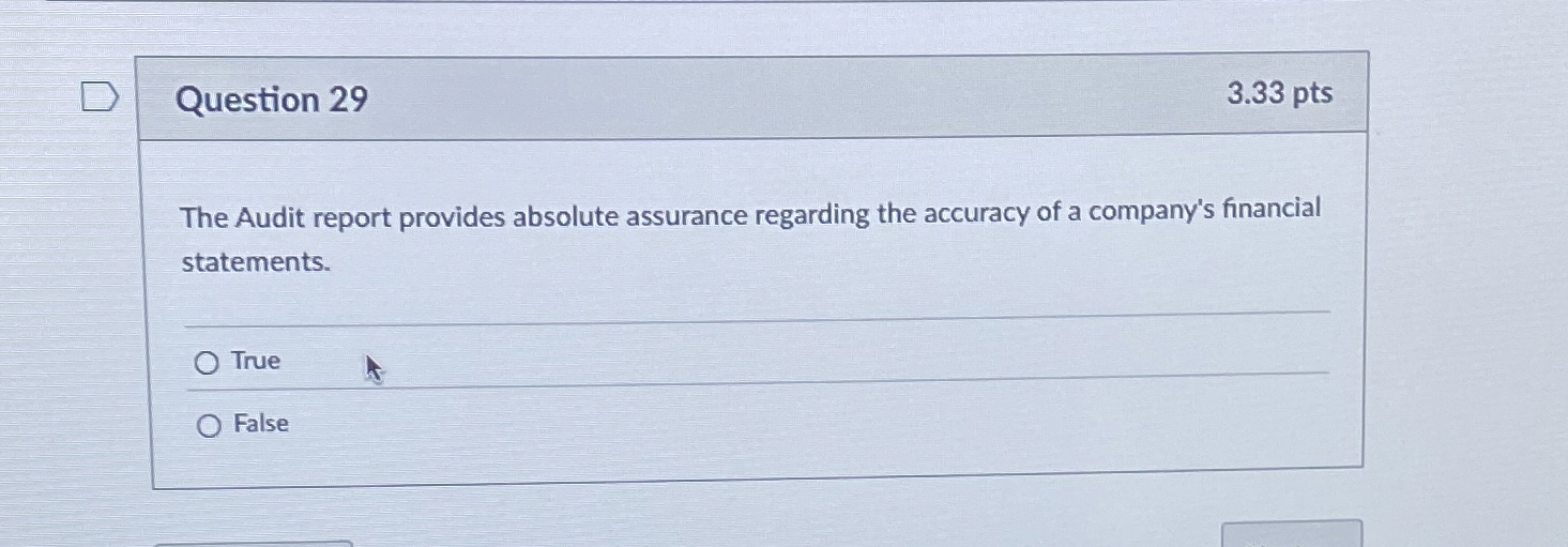  Question 29 The Audit report provides absolute assurance regarding the accuracy