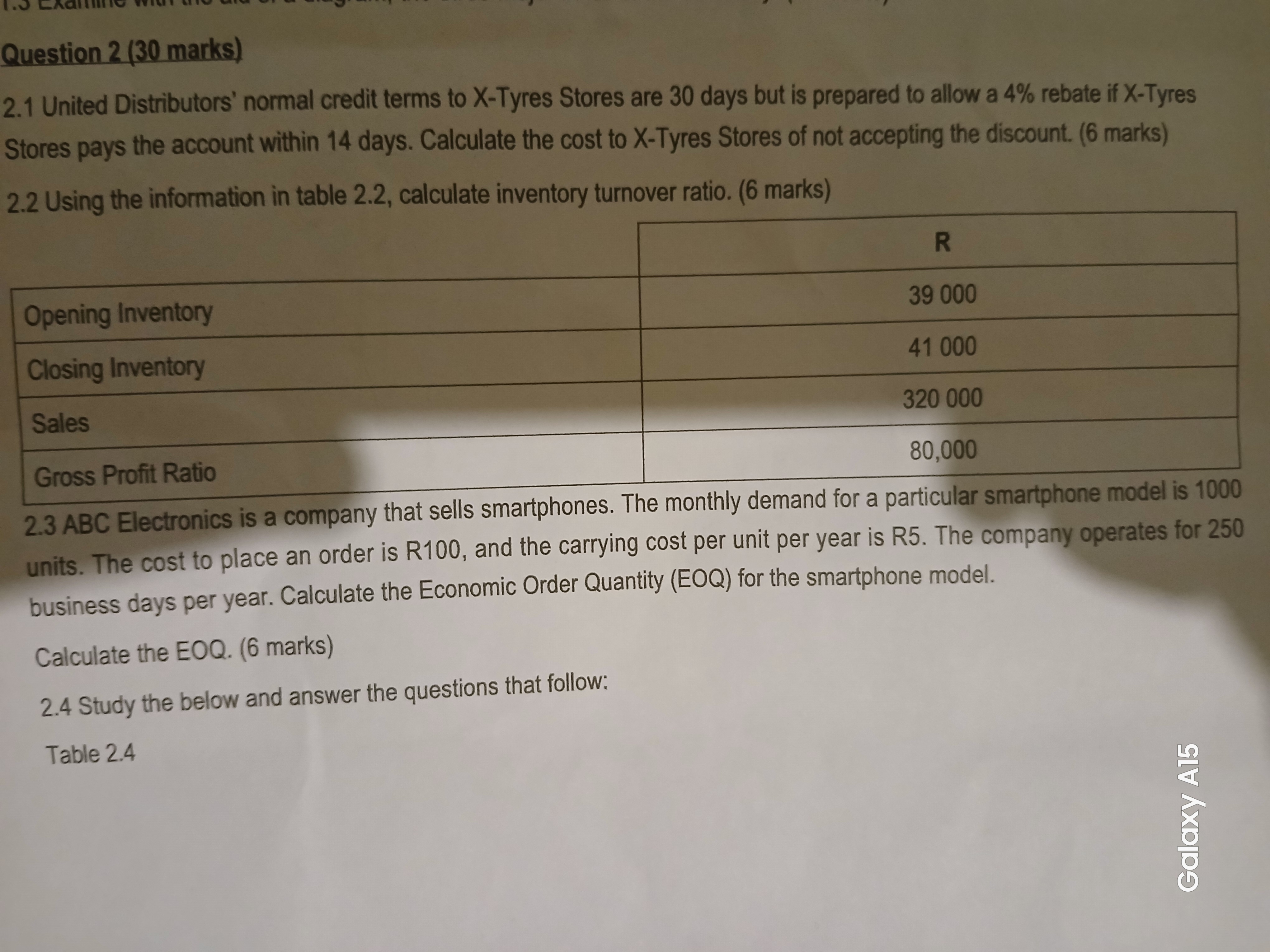  Question 2(30 marks) 2.1 United Distributors' normal credit terms to X-Tyres