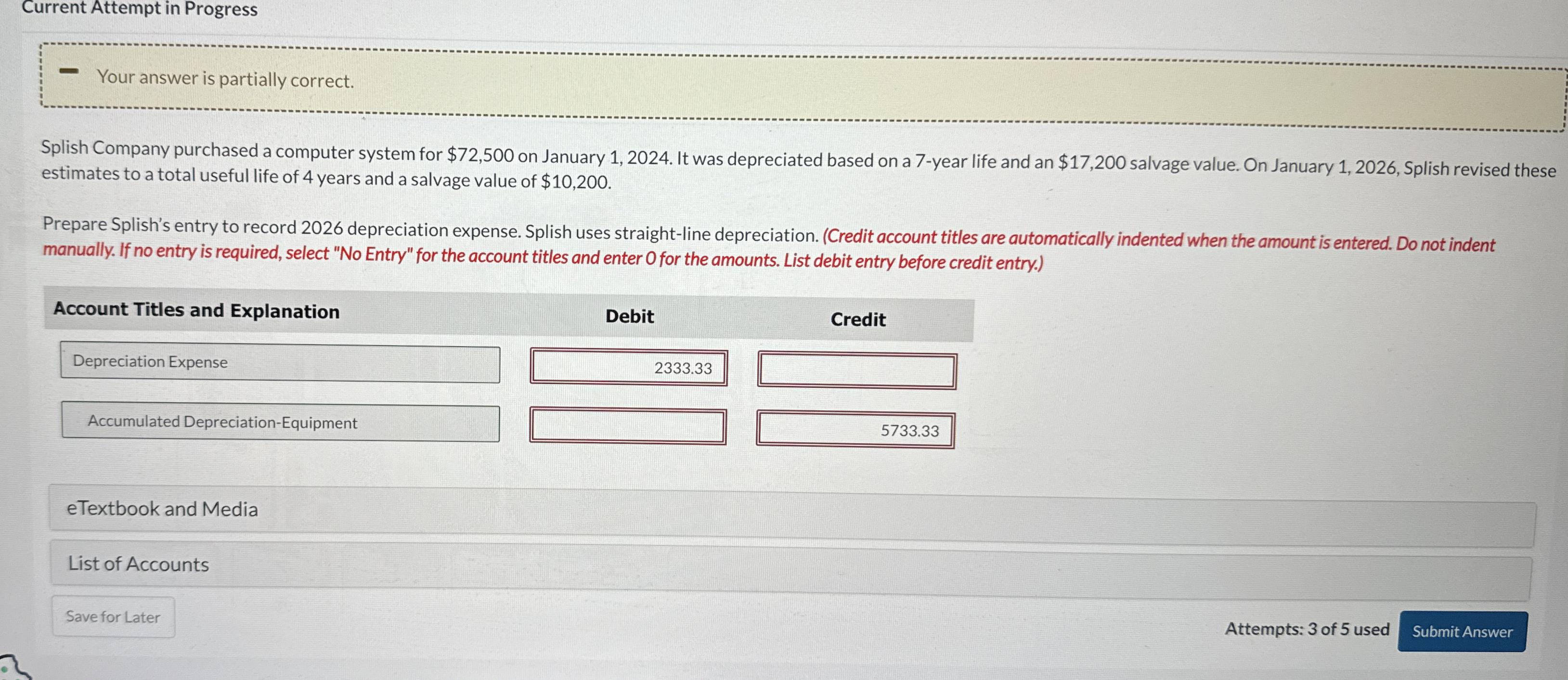  Current Attempt in Progress Your answer is partially correct. Splish Company