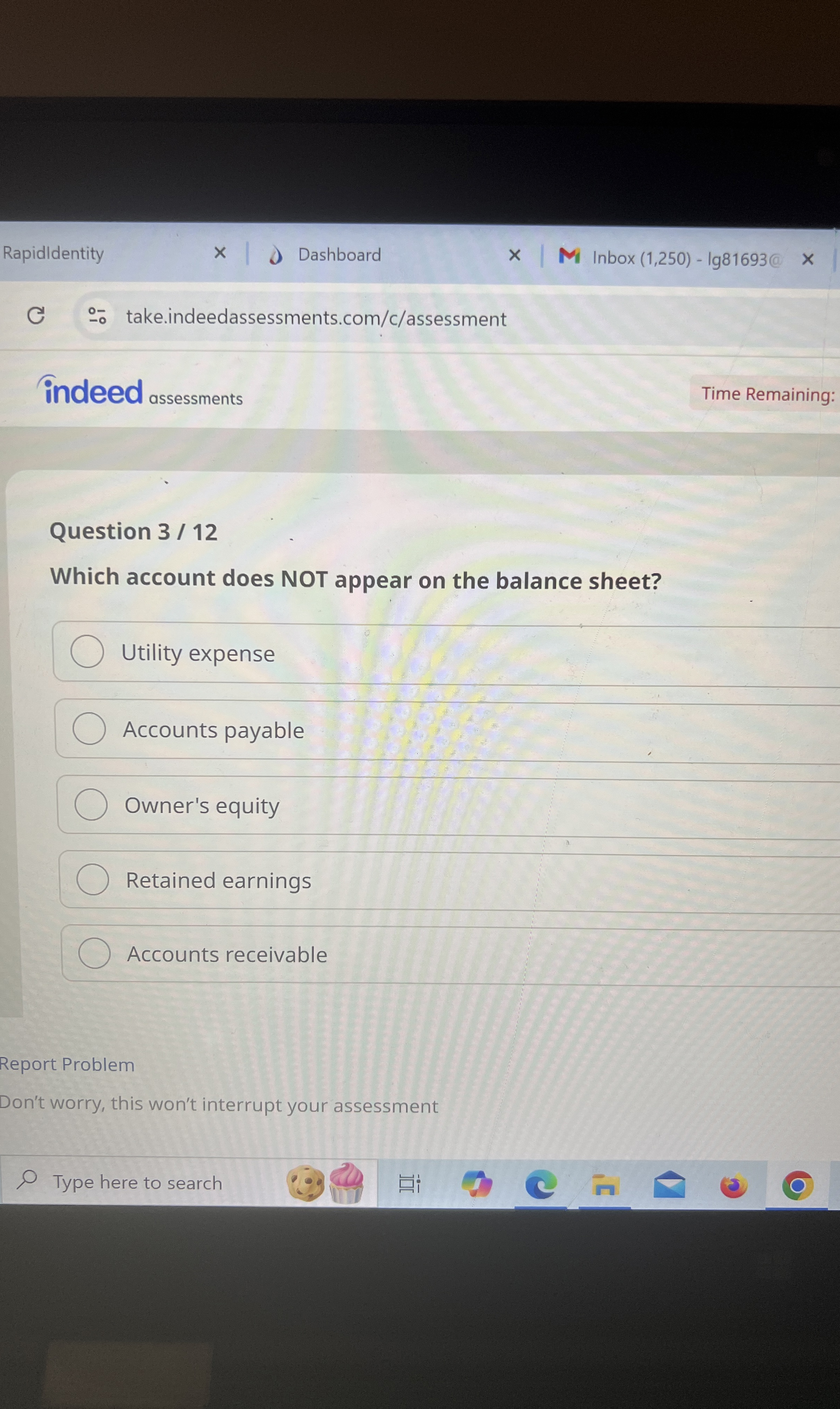  Question 312 Which account does NOT appear on the balance sheet?