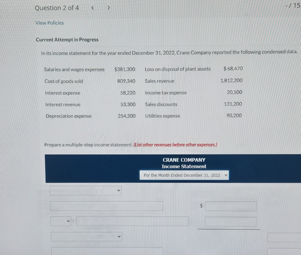  CRANE COMPANY Income Statement 