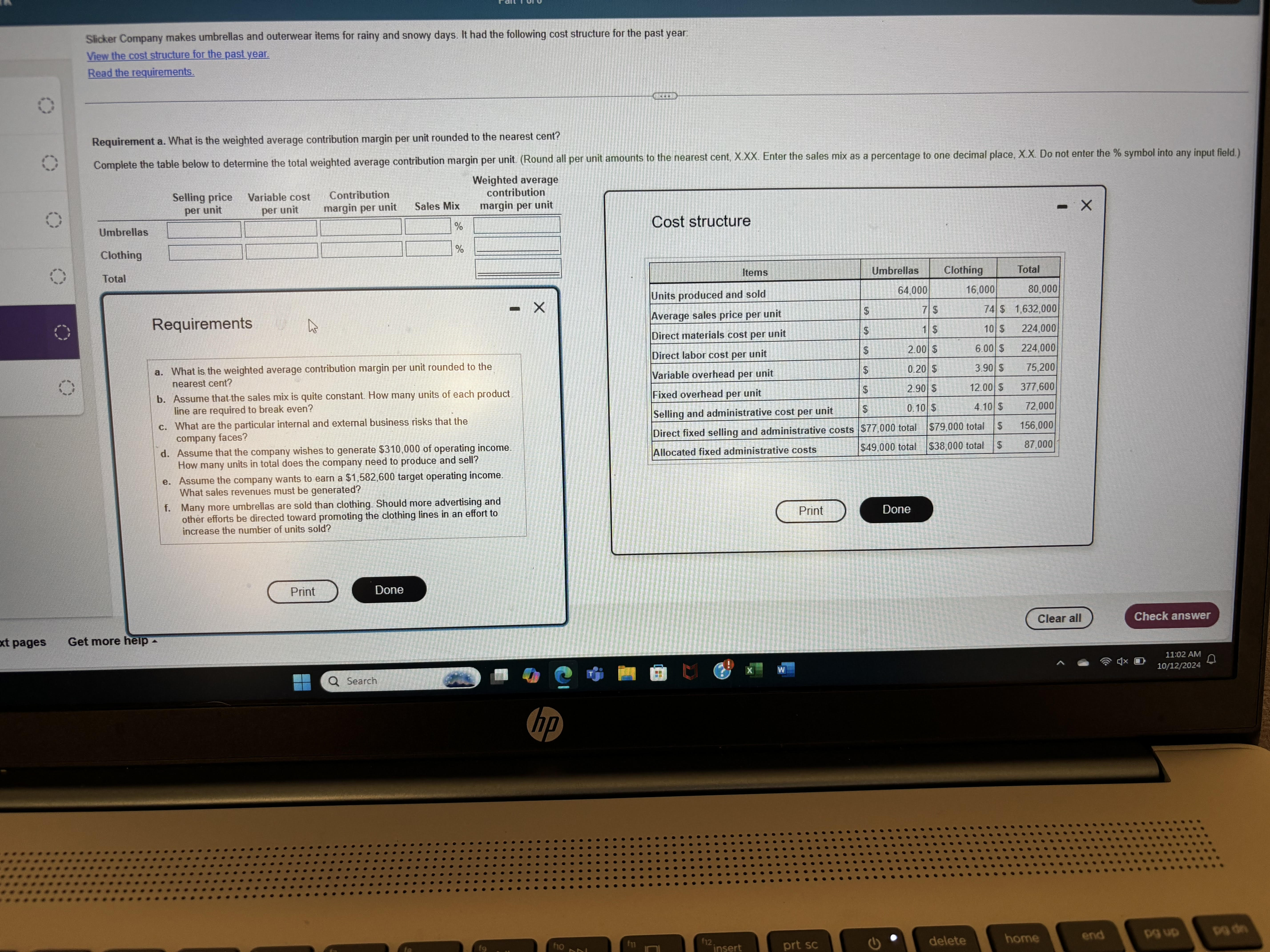  a. What is the weighted average contribution margin per unit rounded