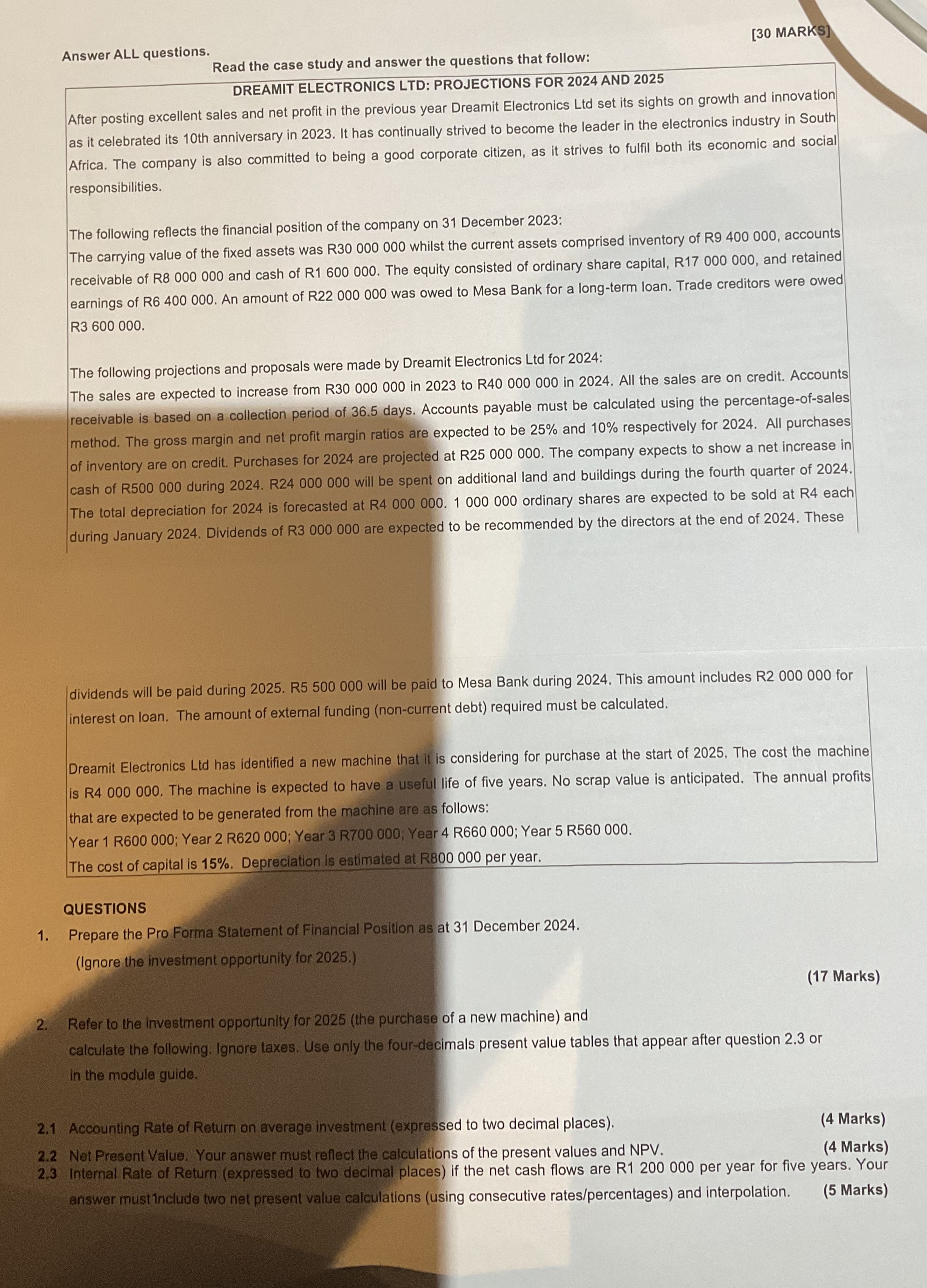  Answer ALL questions. Read the case study and answer the questions