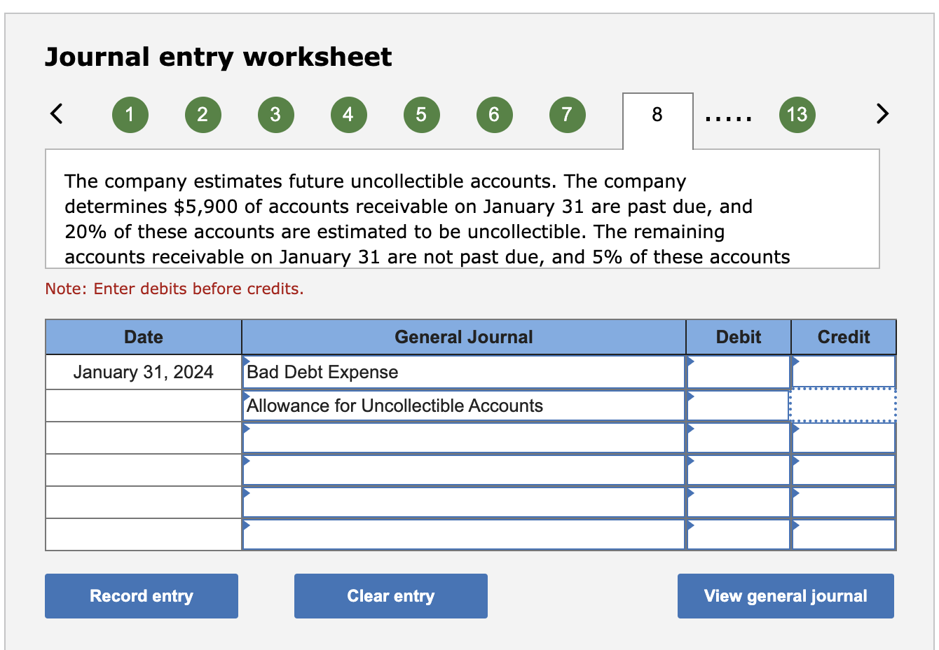  Journal entry worksheet 1 2 3 4 5 6 7 8