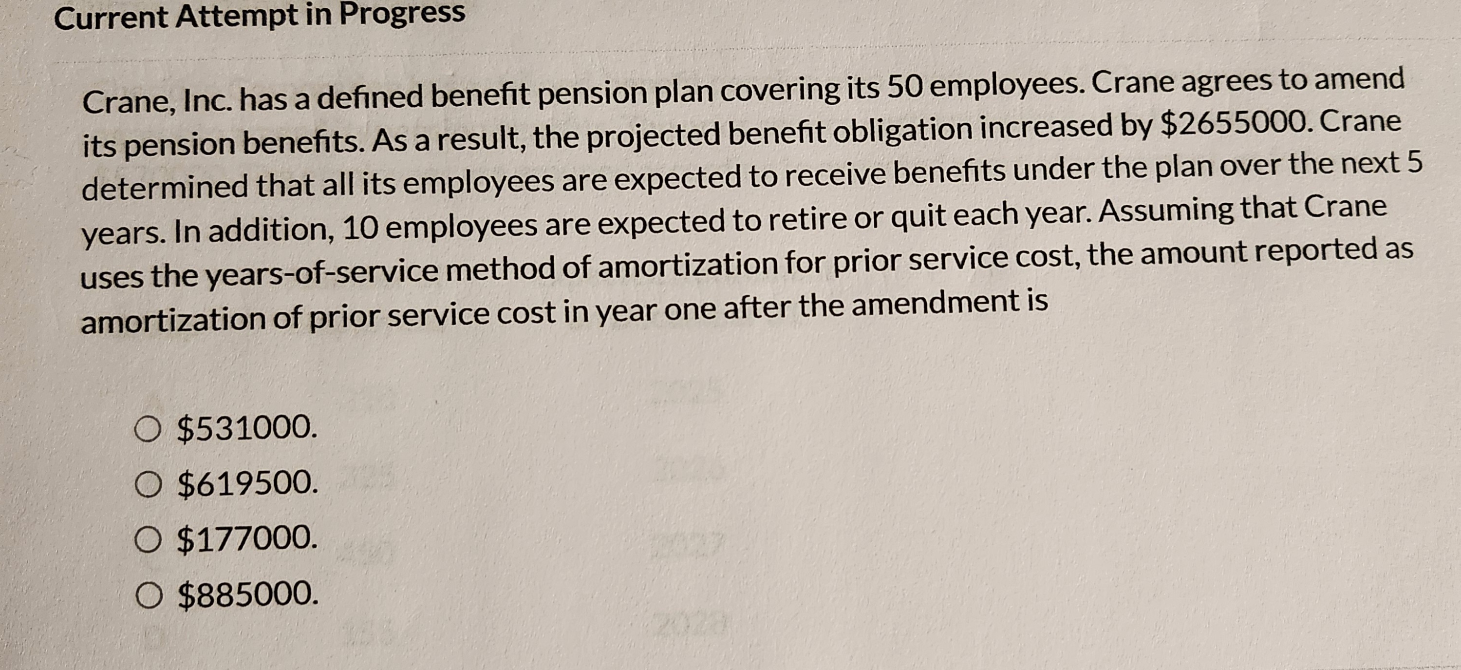  Current Attempt in Progress Crane, Inc. has a defined benefit pension