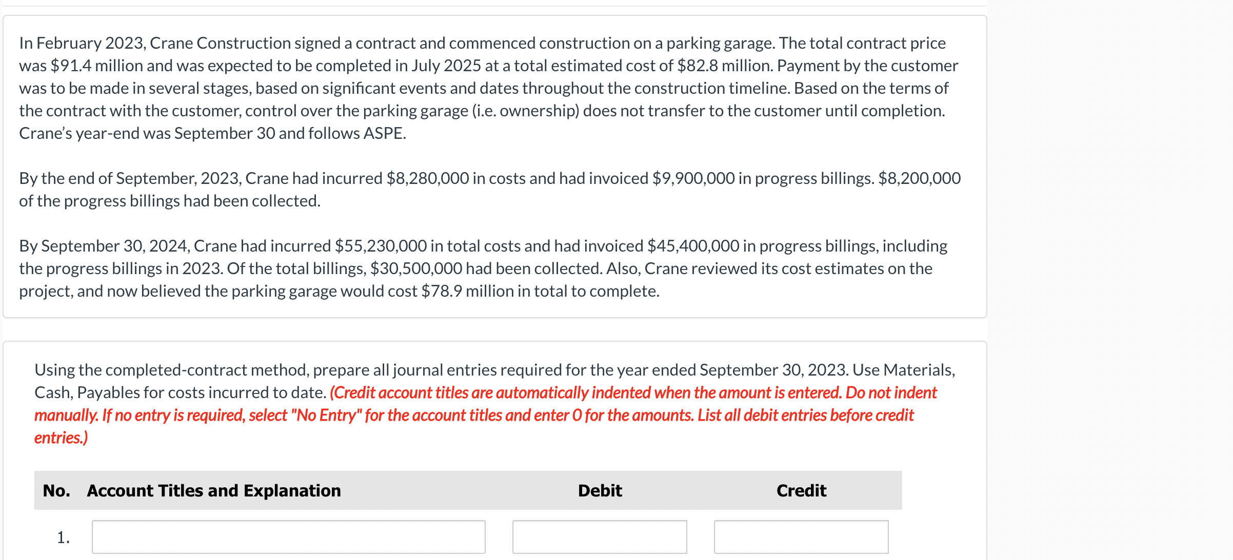  In February 2023, Crane Construction signed a contract and commenced construction