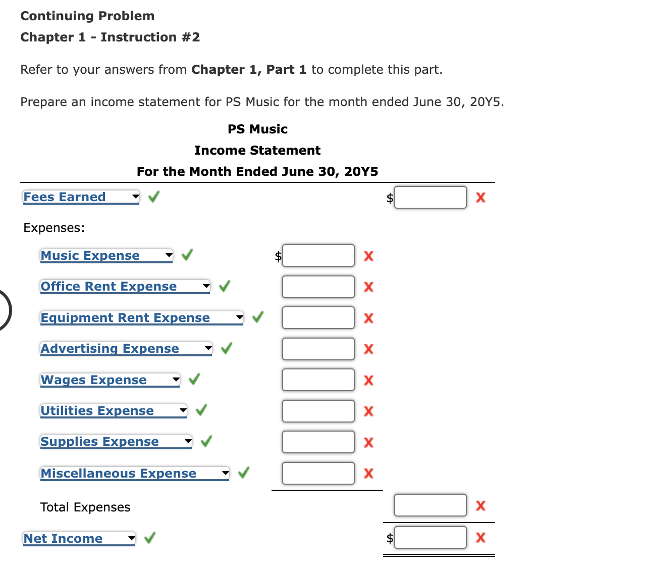  Continuing Problem Chapter 1- Instruction #2 Refer to your answers from