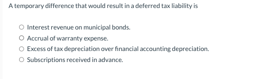  A temporary difference that would result in a deferred tax liability