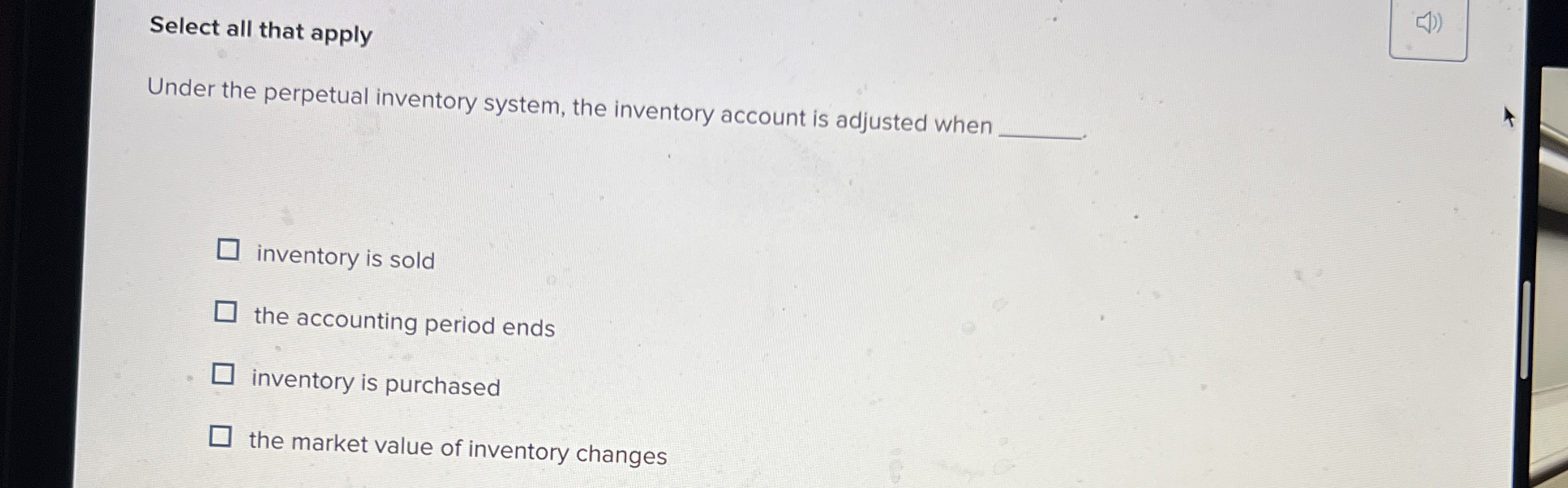  Select all that apply Under the perpetual inventory system, the inventory