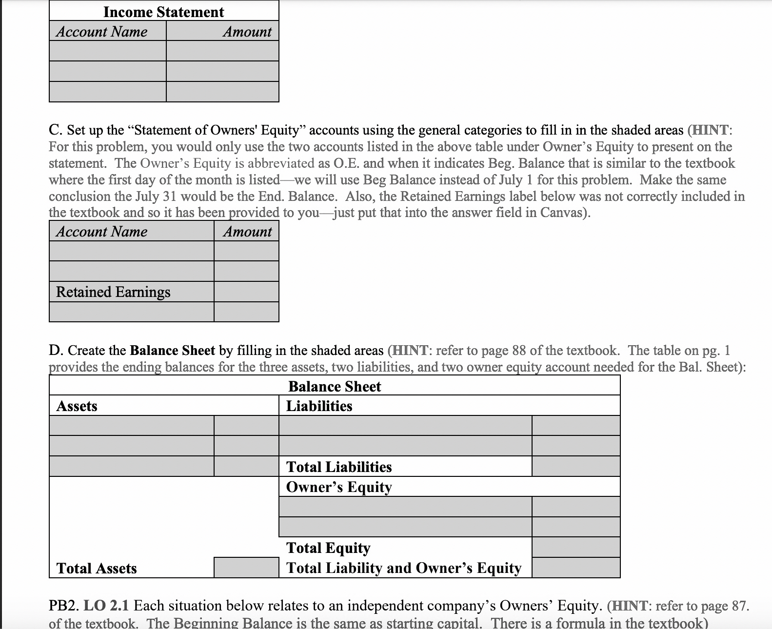  How to solve C. Set up the "Statement of Owners' Equity"