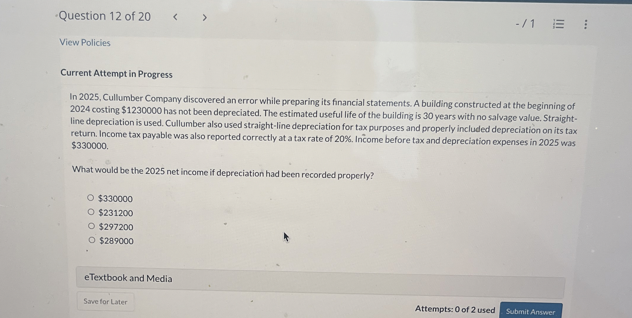  Current Attempt in Progress In 2025, Cullumber Company discovered an error