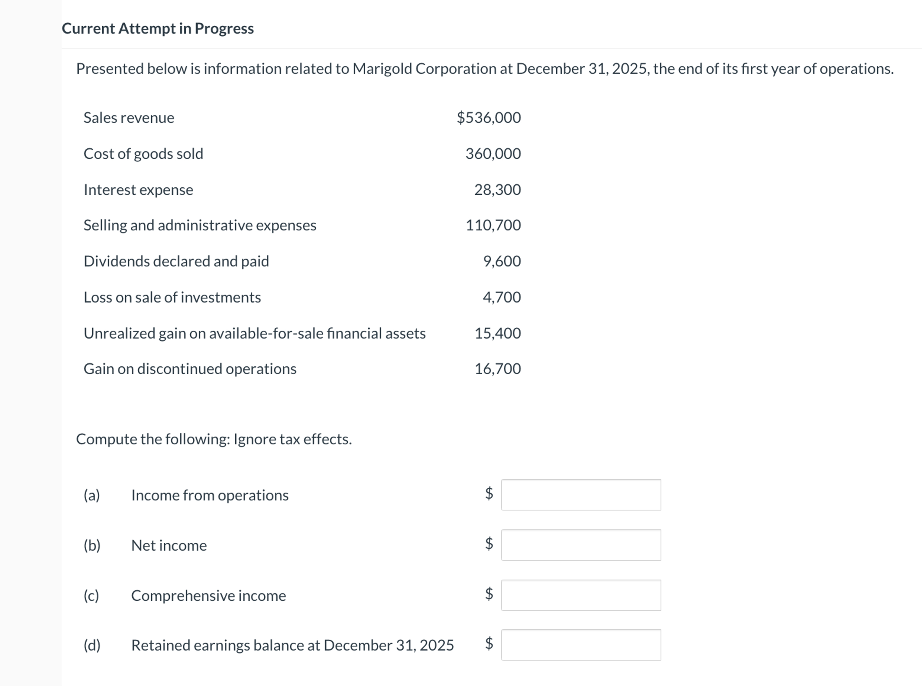  Current Attempt in Progress Presented below is information related to Marigold