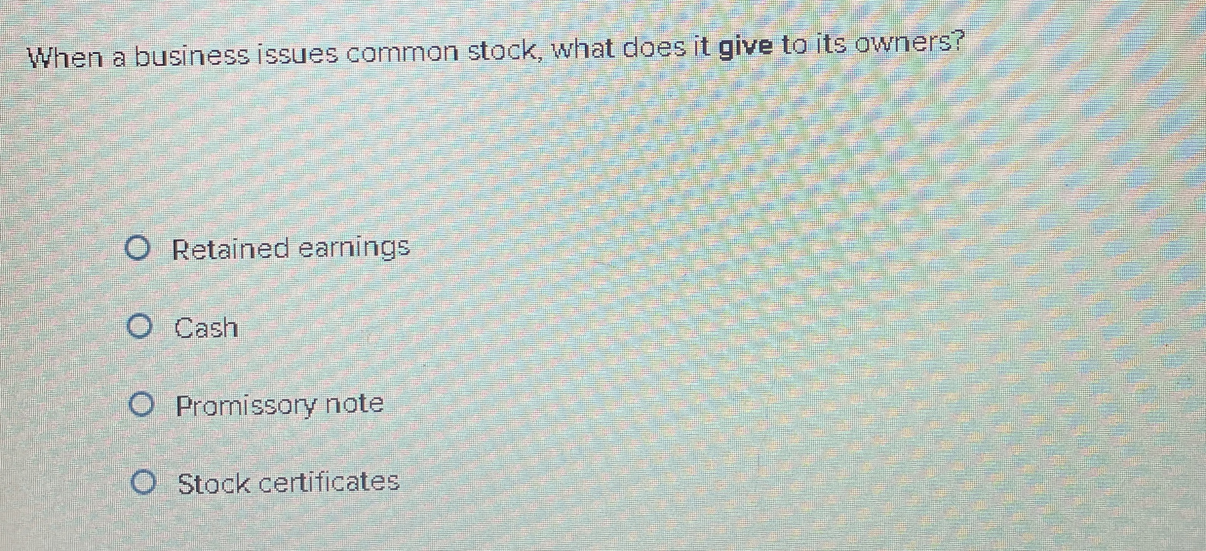  When a business issues common stock, what does it give to