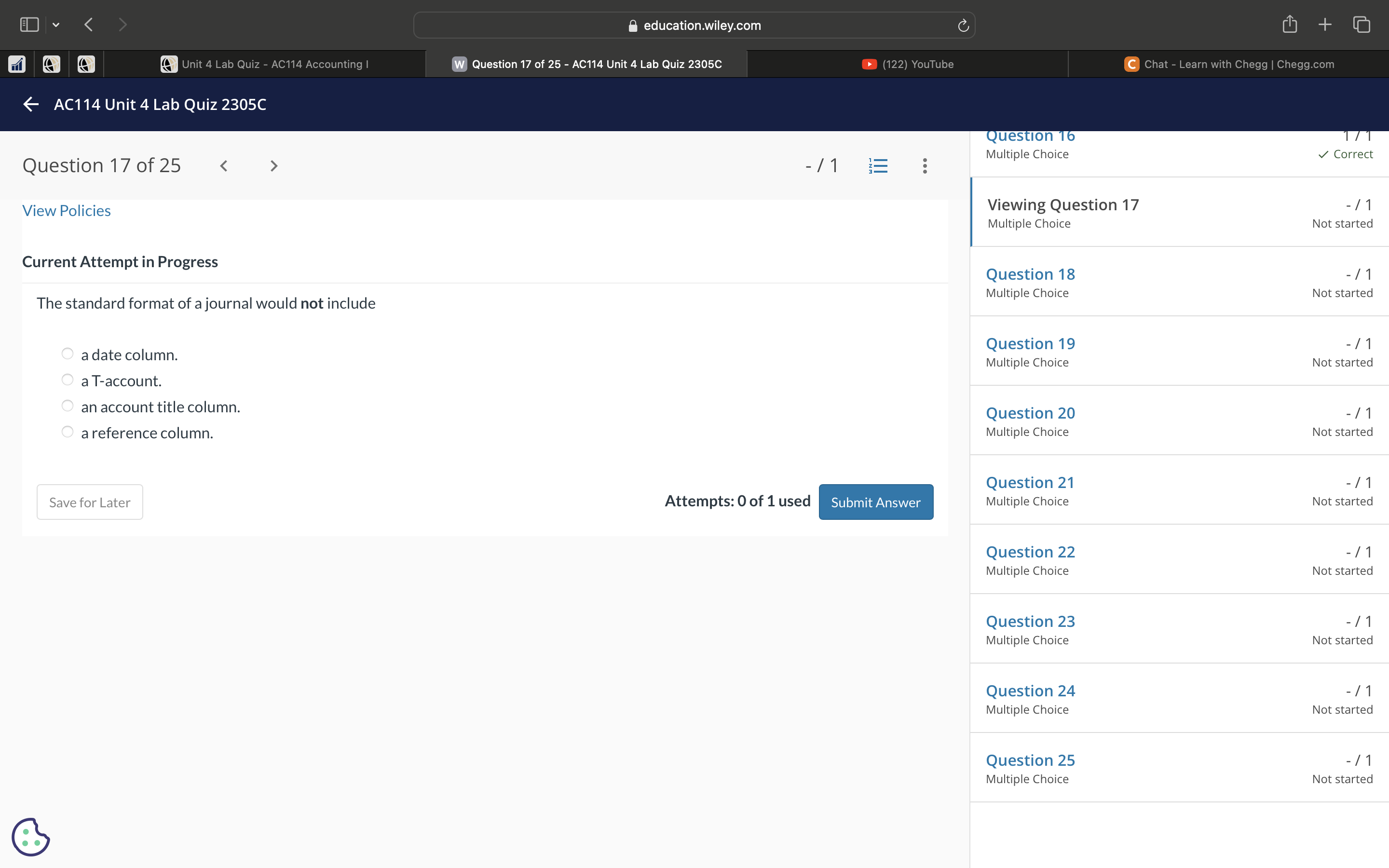  Current Attempt in Progress The standard format of a journal would