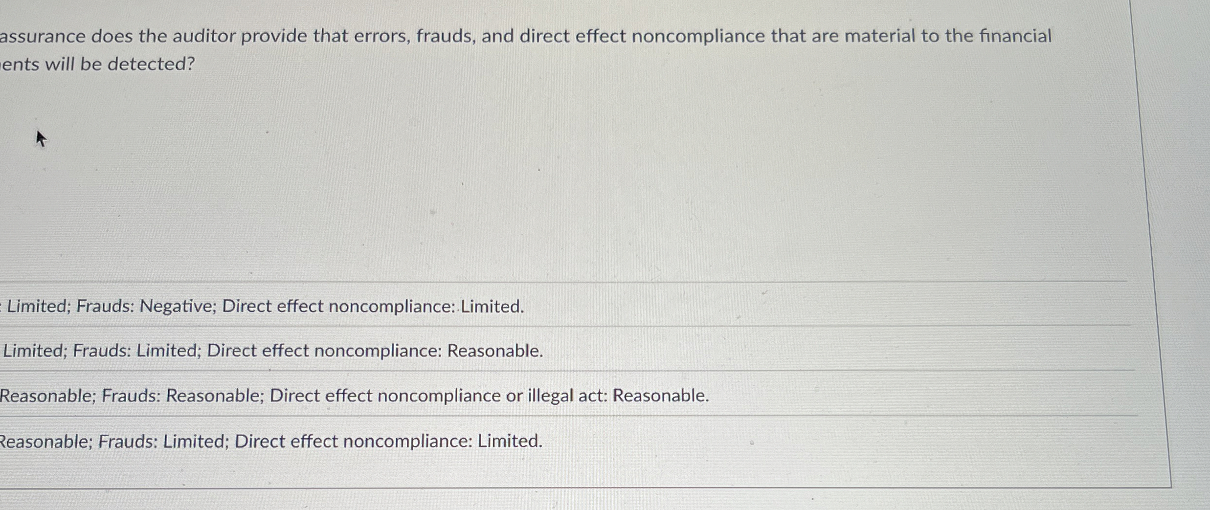  assurance does the auditor provide that errors, frauds, and direct effect