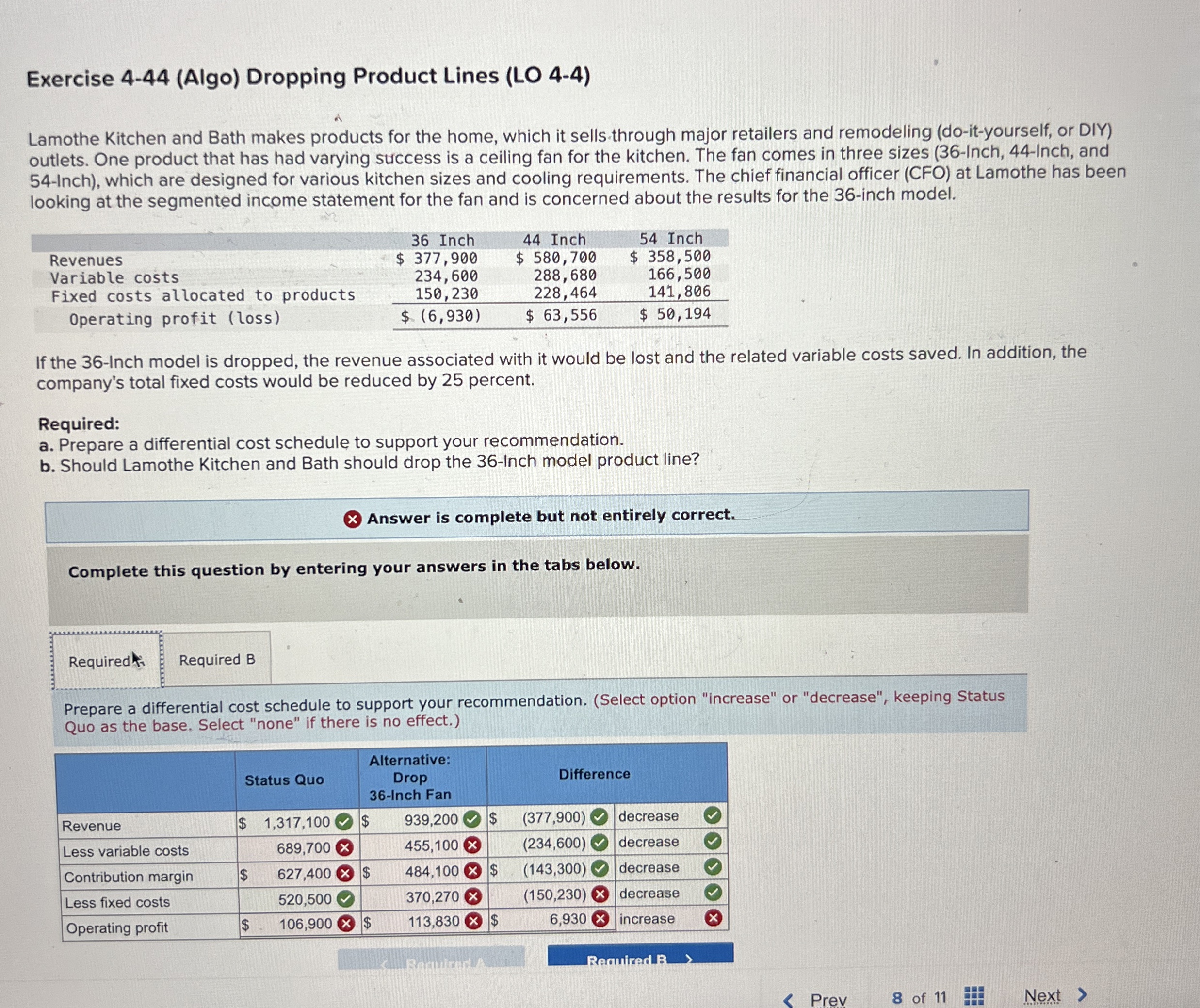  Exercise 4-44(Algo) Dropping Product Lines (LO 4-4) Lamothe Kitchen and Bath