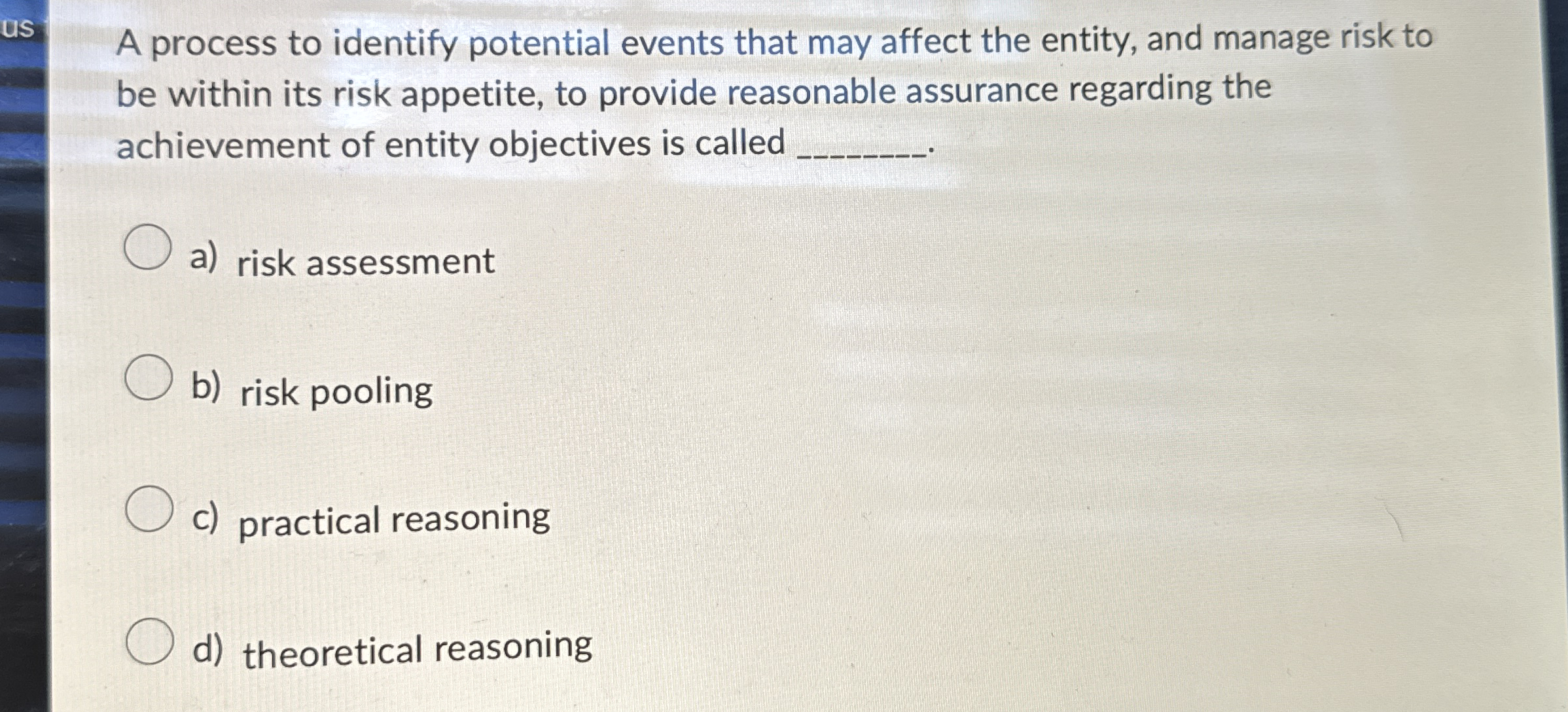  A process to identify potential events that may affect the entity,