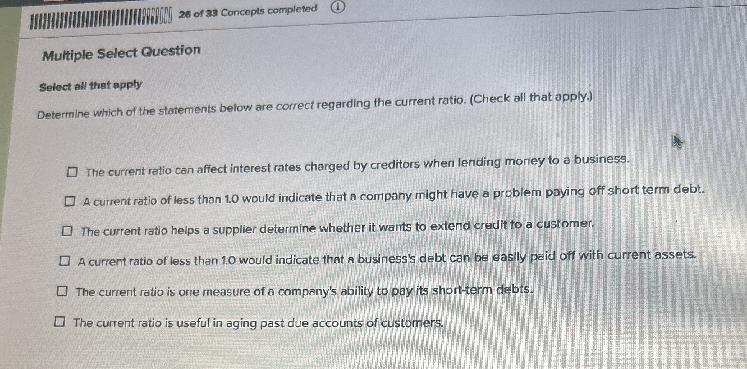  Multiple Select Question Select all that apply Determine which of the
