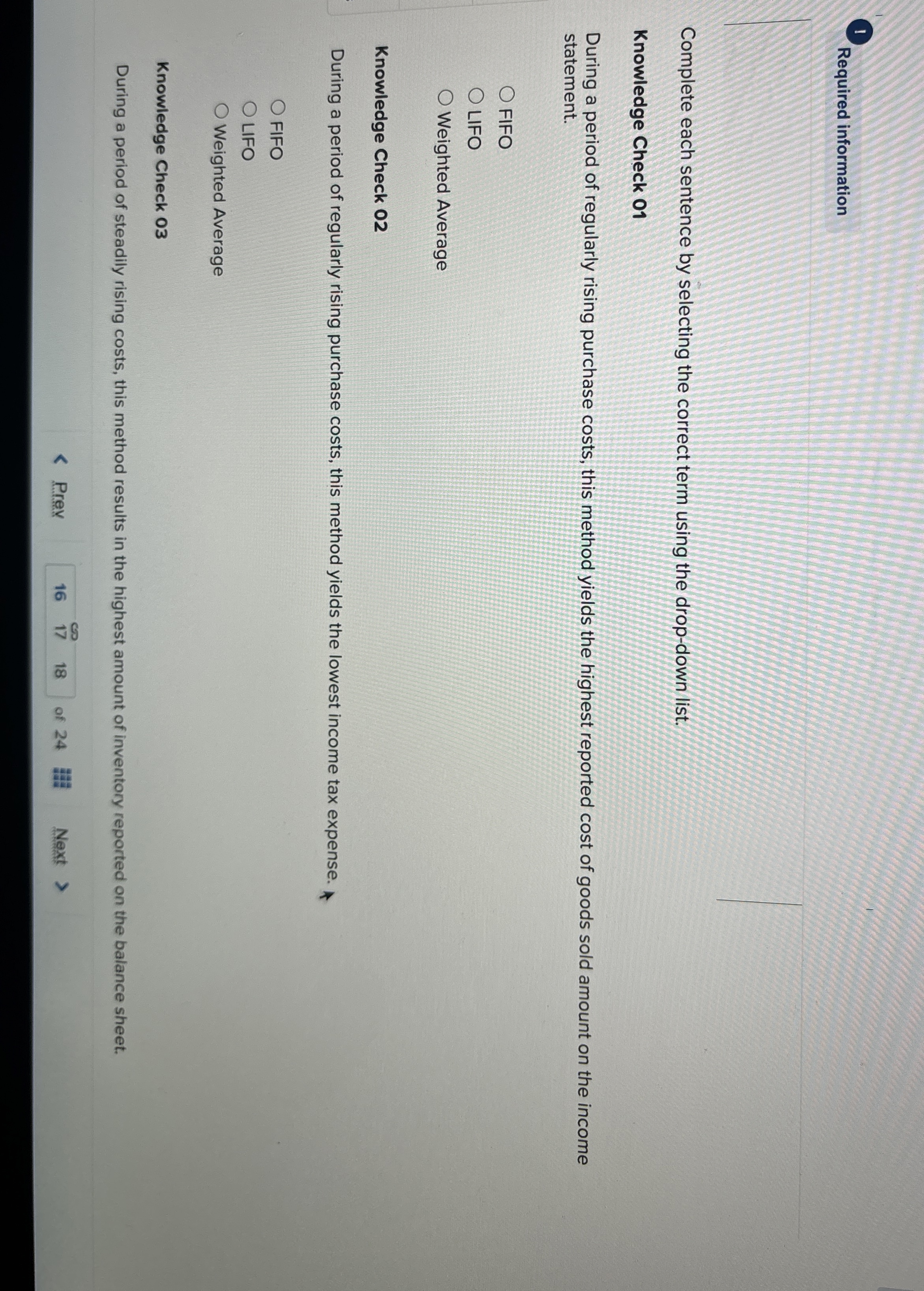  Required information Complete each sentence by selecting the correct term using