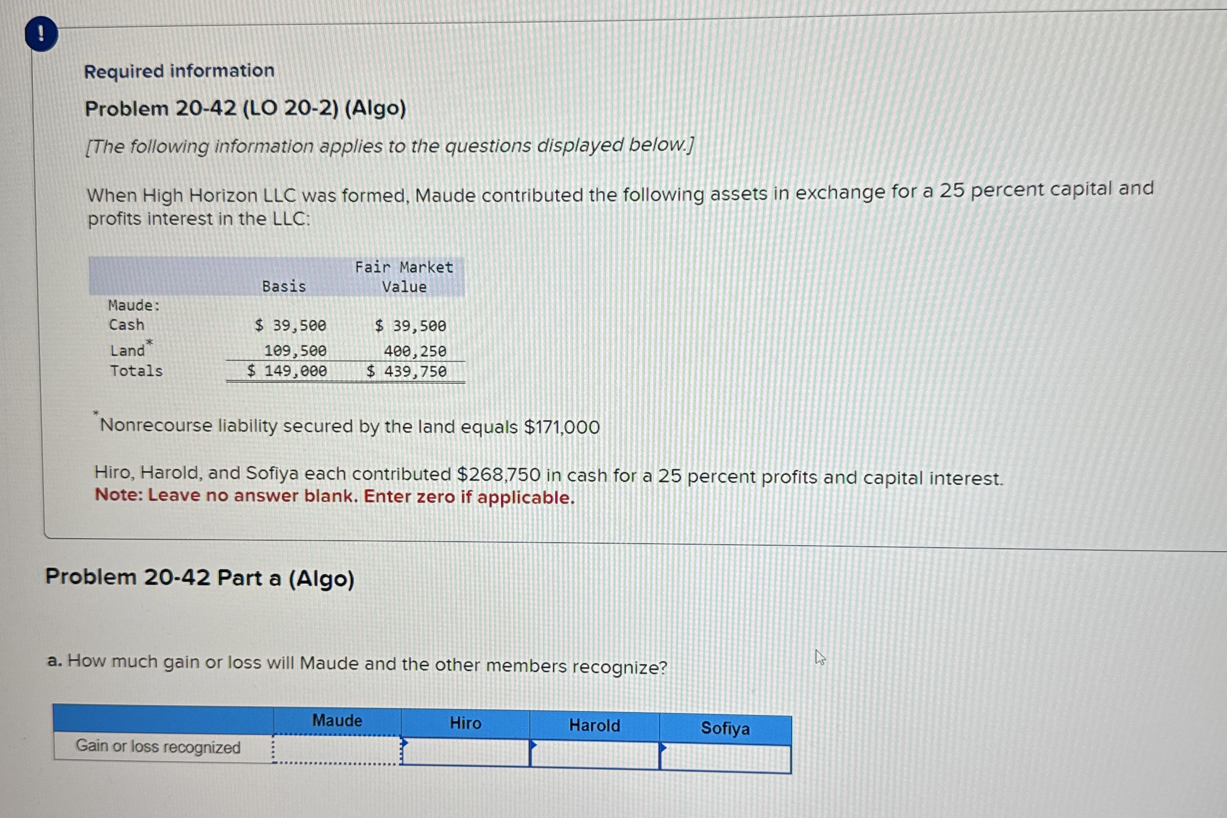  ! Required information Problem 20-42(LO 20-2)(Algo) [The following information applies to