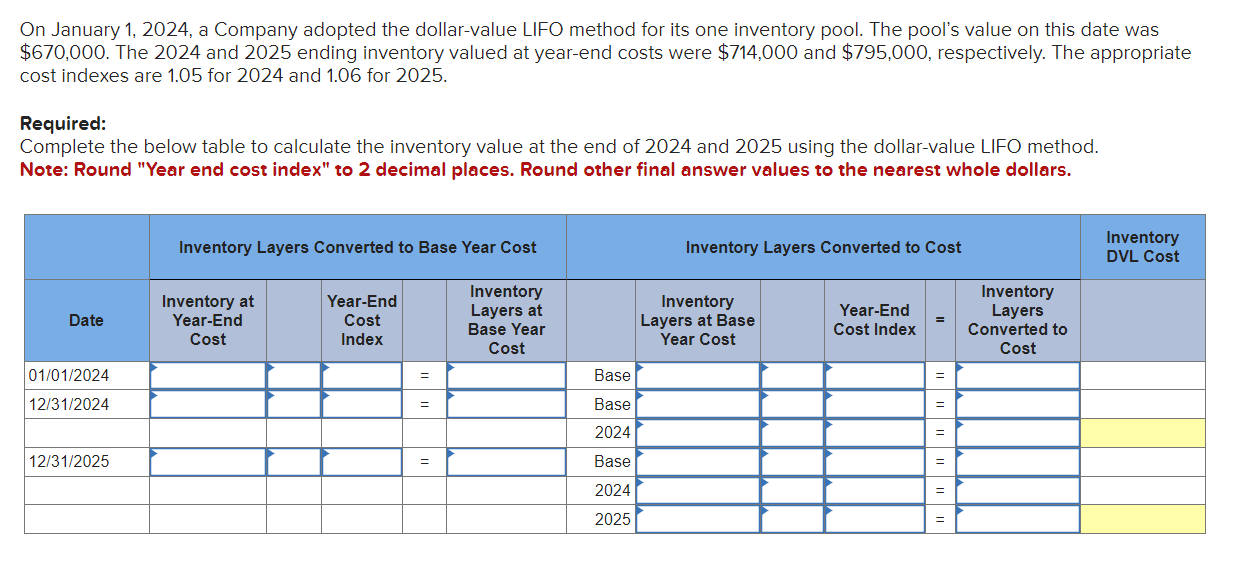  On January 1,2024, a Company adopted the dollar-value LIFO method for